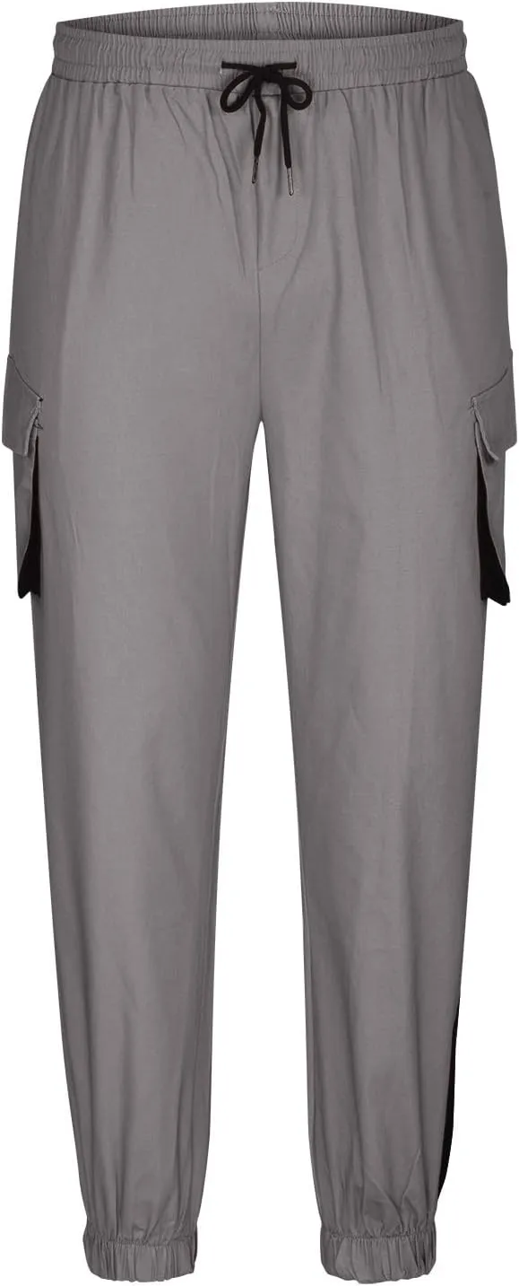 Muscularfit Mens Khaki Pants 2023 Casual Multi Pockets Drawstring Elastic Waist Cargo Pants Cotton Joggers Athletic Pants