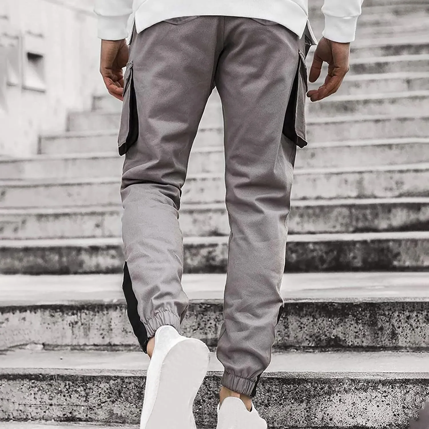 Muscularfit Mens Khaki Pants 2023 Casual Multi Pockets Drawstring Elastic Waist Cargo Pants Cotton Joggers Athletic Pants