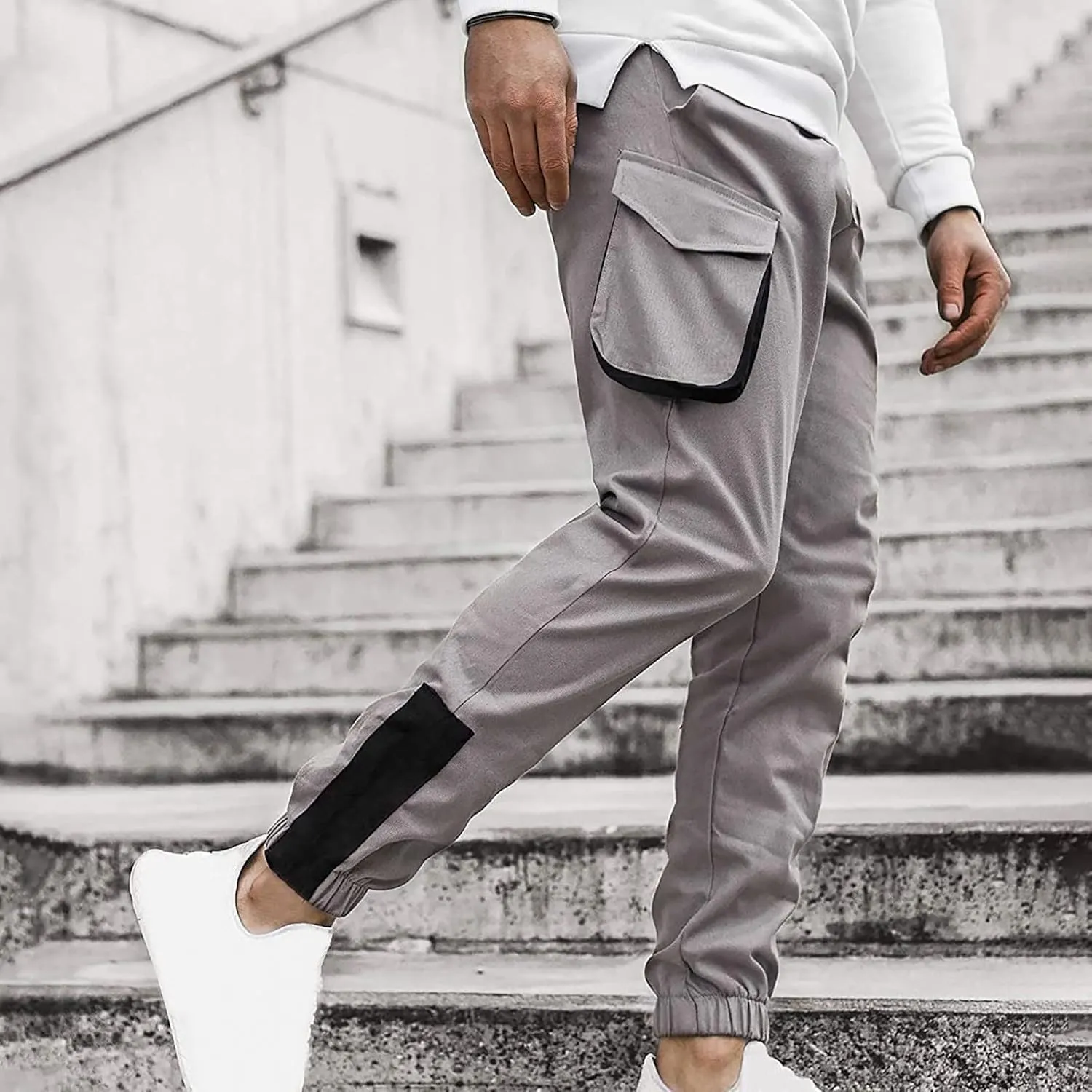Muscularfit Mens Khaki Pants 2023 Casual Multi Pockets Drawstring Elastic Waist Cargo Pants Cotton Joggers Athletic Pants