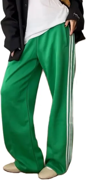 NUFIWI Women Y2k Striped Sweatpants Elastic High Rise Drawstring Track Pants Wide Leg Side Stripes Joggers with Pockets