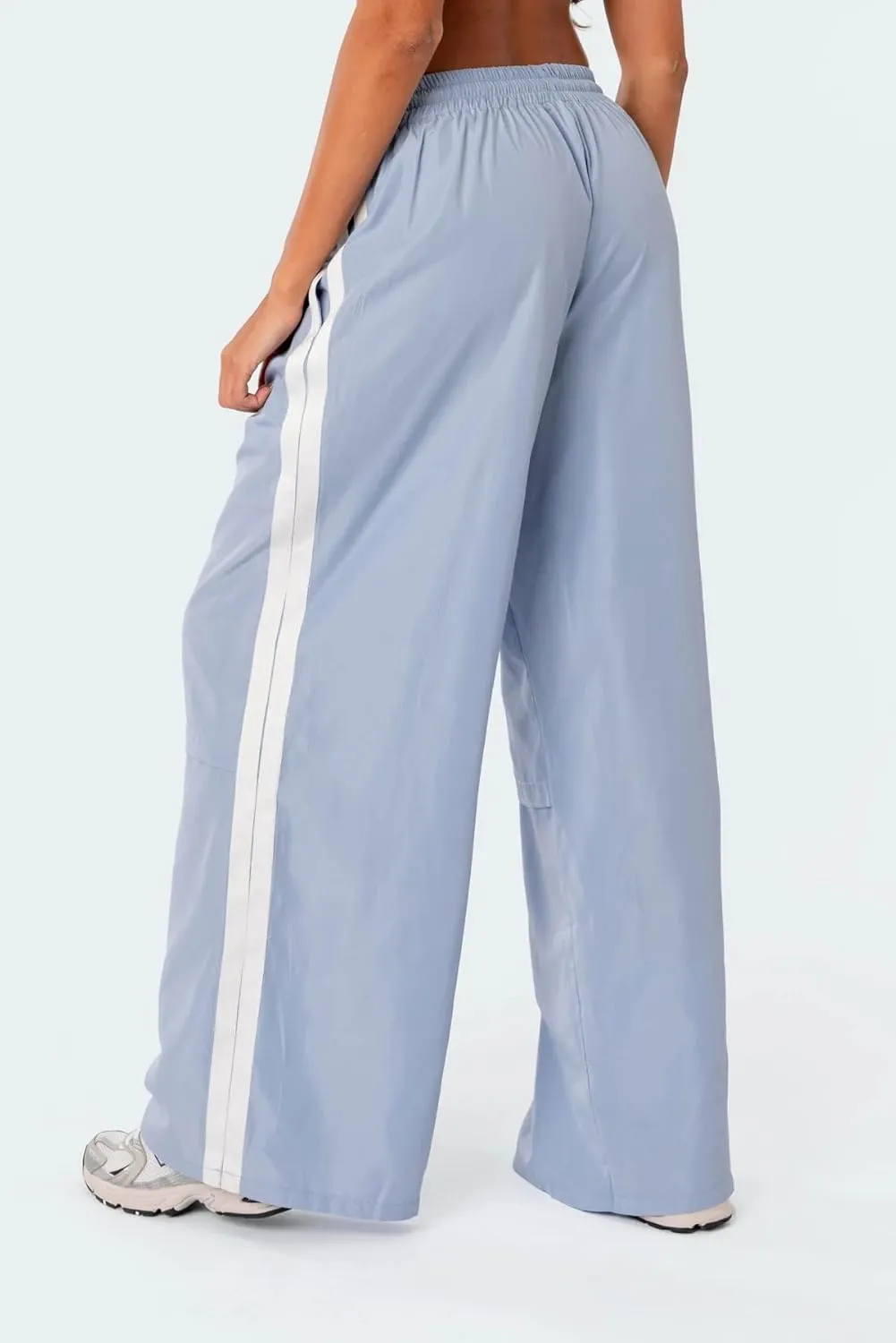 NUFIWI Women Y2k Striped Sweatpants Elastic High Rise Drawstring Track Pants Wide Leg Side Stripes Joggers with Pockets