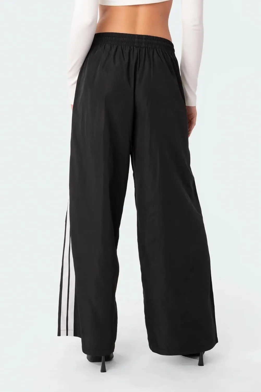 NUFIWI Women Y2k Striped Sweatpants Elastic High Rise Drawstring Track Pants Wide Leg Side Stripes Joggers with Pockets