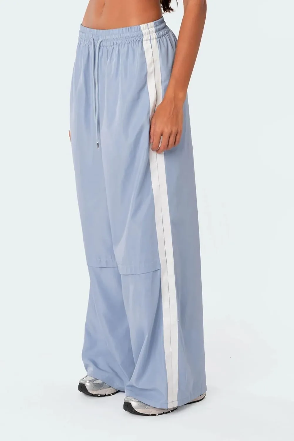 NUFIWI Women Y2k Striped Sweatpants Elastic High Rise Drawstring Track Pants Wide Leg Side Stripes Joggers with Pockets