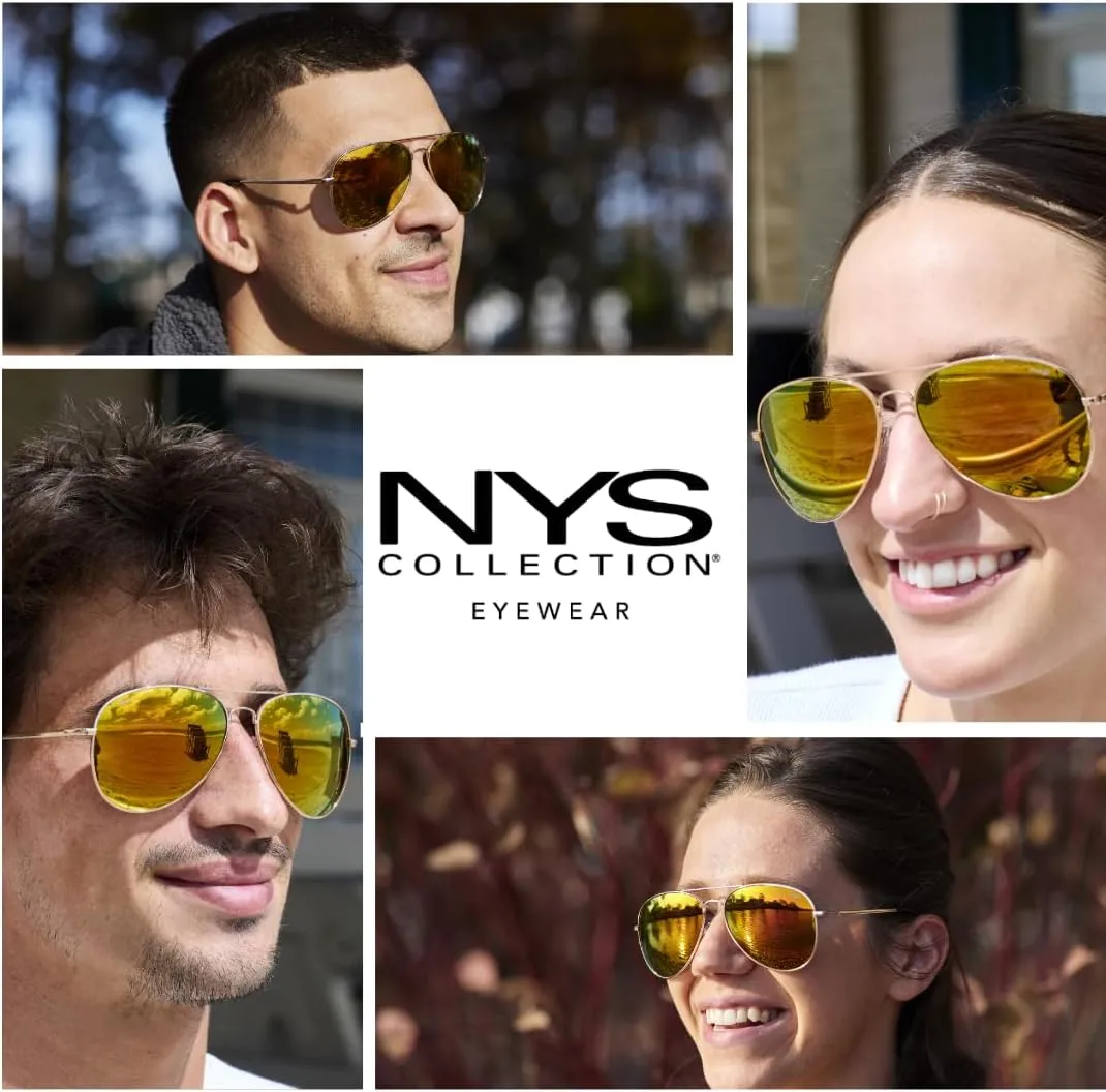 NYS Collection Premium Polarized Classic Aviator Sunglasses, Lightweight Frame, 63mm Lenses, UV400 for Men & Women