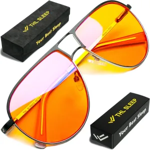Orange Aviator Blue Light Blocking Glasses for Better Sleep - 97% Premium Metal Classic Aviators Computer Migraine Glasses for Women & Men - Amber Gaming Glasses - Blue Light Blocker Anti Eye Strain