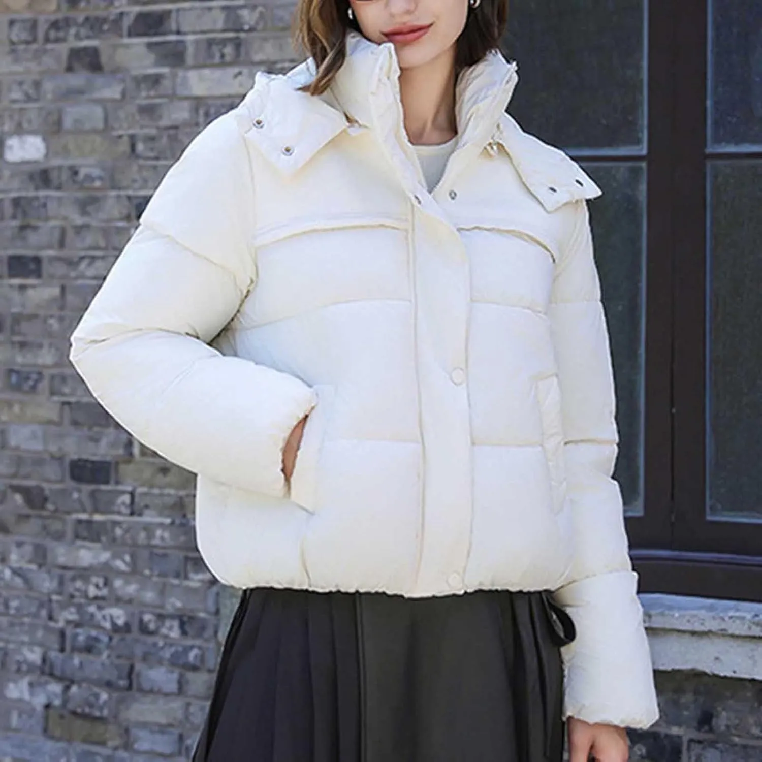 Padded down Jackets for Women Cropped Quilted Puffer Jacket Winter Ladies Padded Coats Outerwear Zip Hoodie Jackets
