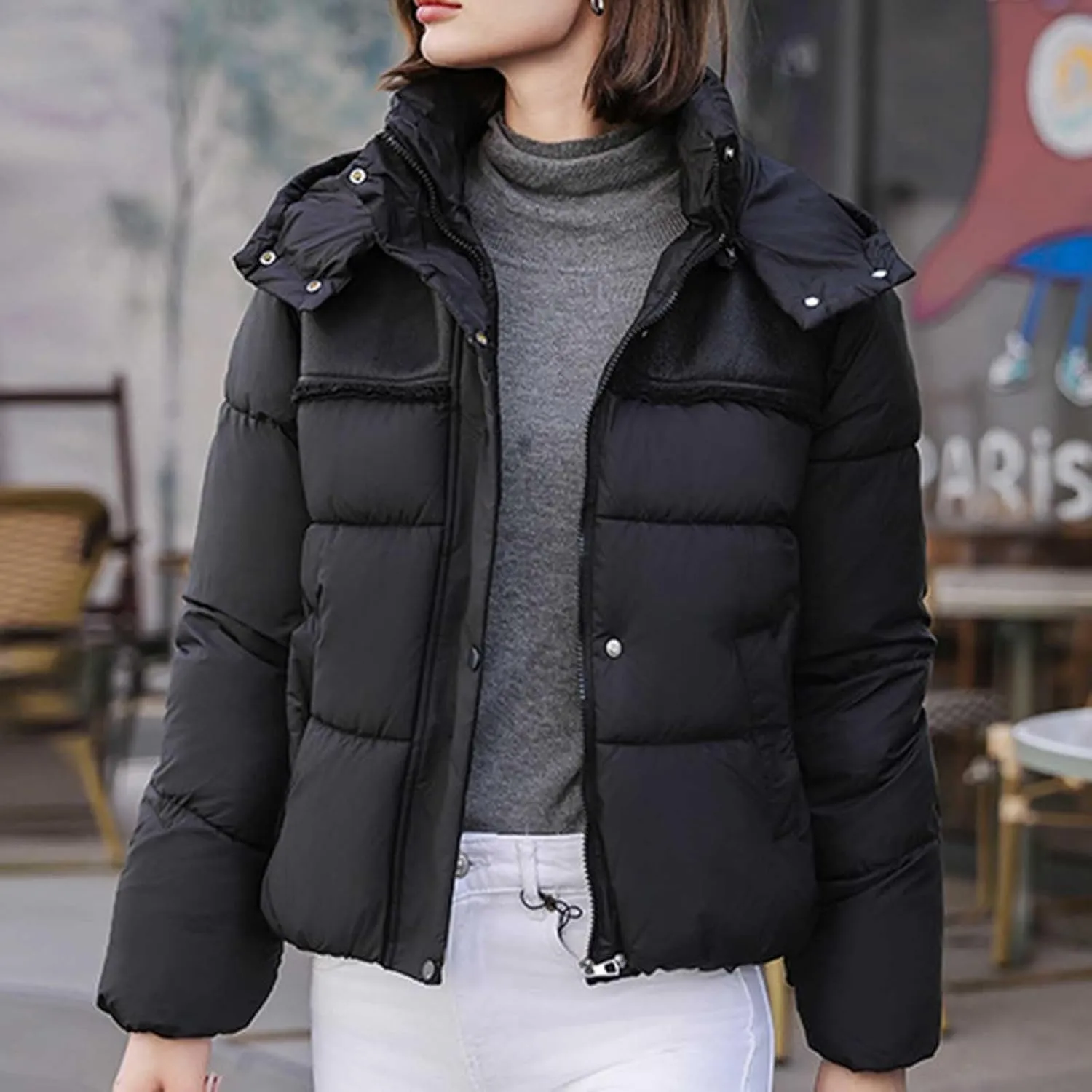 Padded down Jackets for Women Cropped Quilted Puffer Jacket Winter Ladies Padded Coats Outerwear Zip Hoodie Jackets