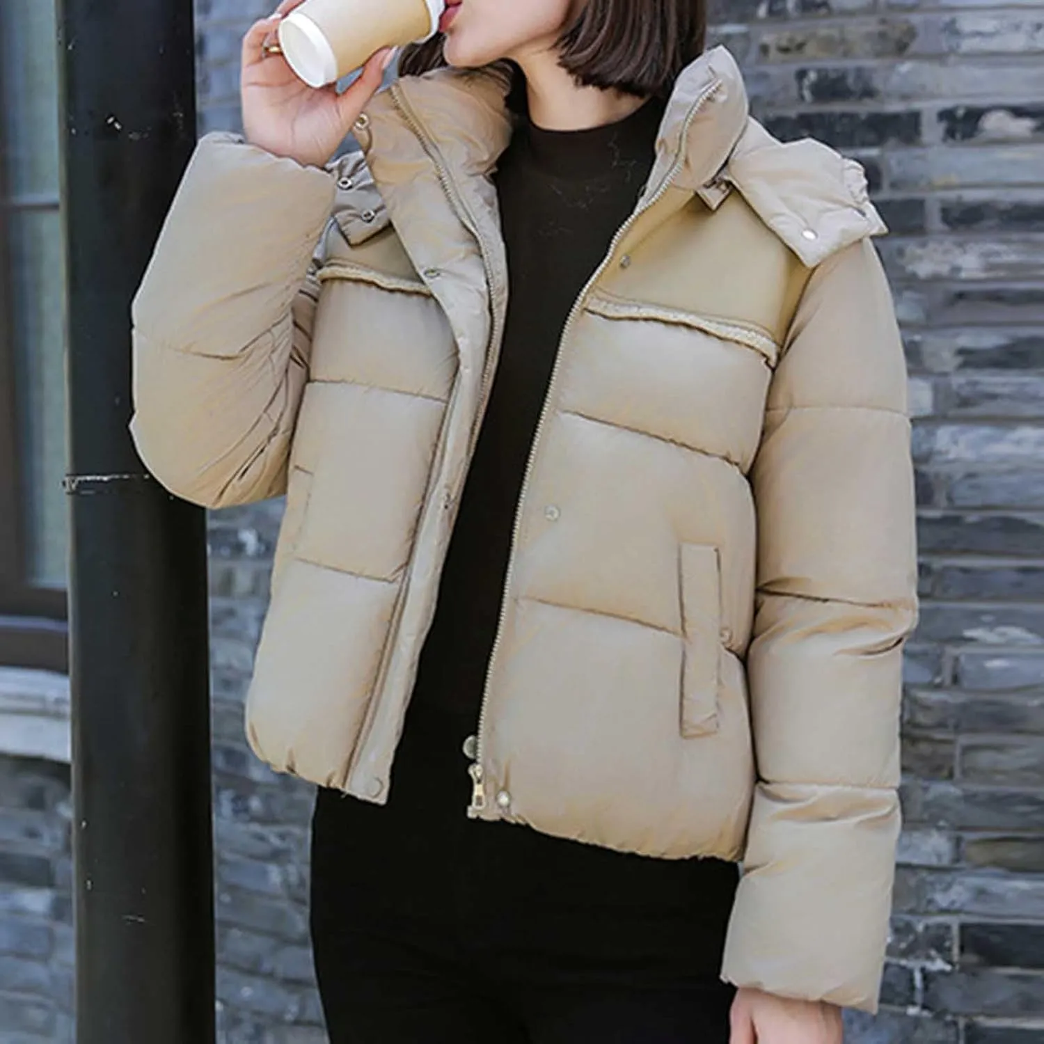 Padded down Jackets for Women Cropped Quilted Puffer Jacket Winter Ladies Padded Coats Outerwear Zip Hoodie Jackets