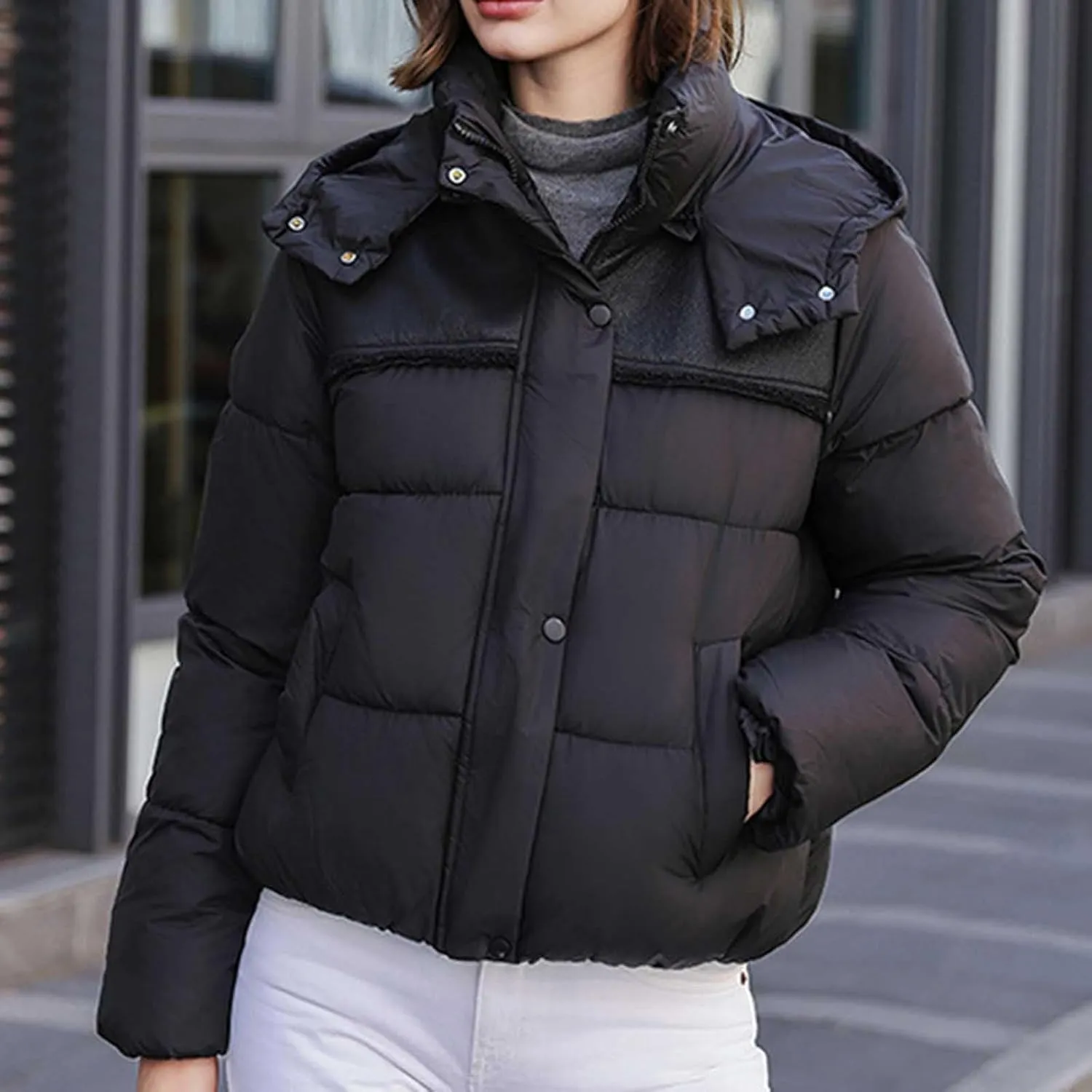 Padded down Jackets for Women Cropped Quilted Puffer Jacket Winter Ladies Padded Coats Outerwear Zip Hoodie Jackets
