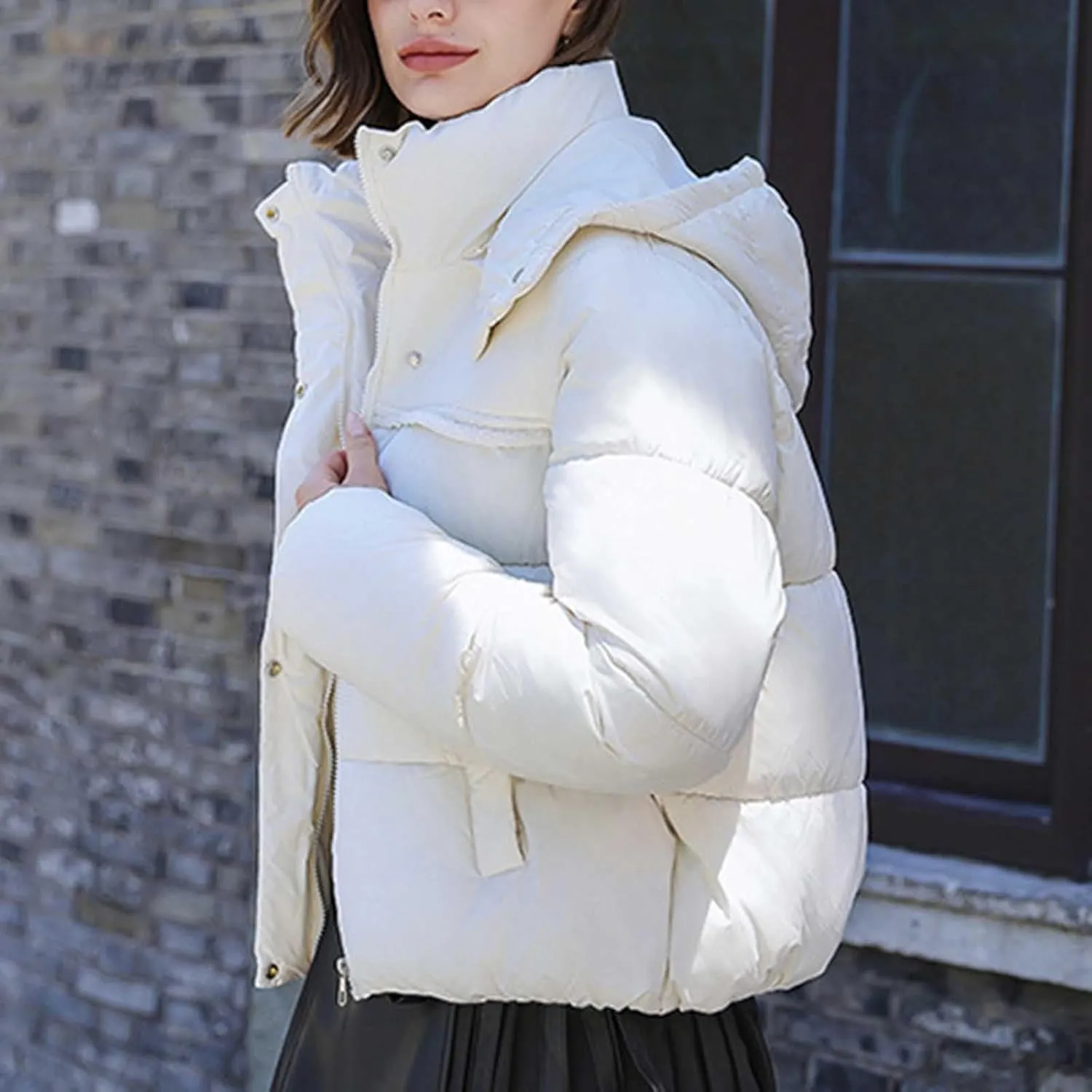 Padded down Jackets for Women Cropped Quilted Puffer Jacket Winter Ladies Padded Coats Outerwear Zip Hoodie Jackets
