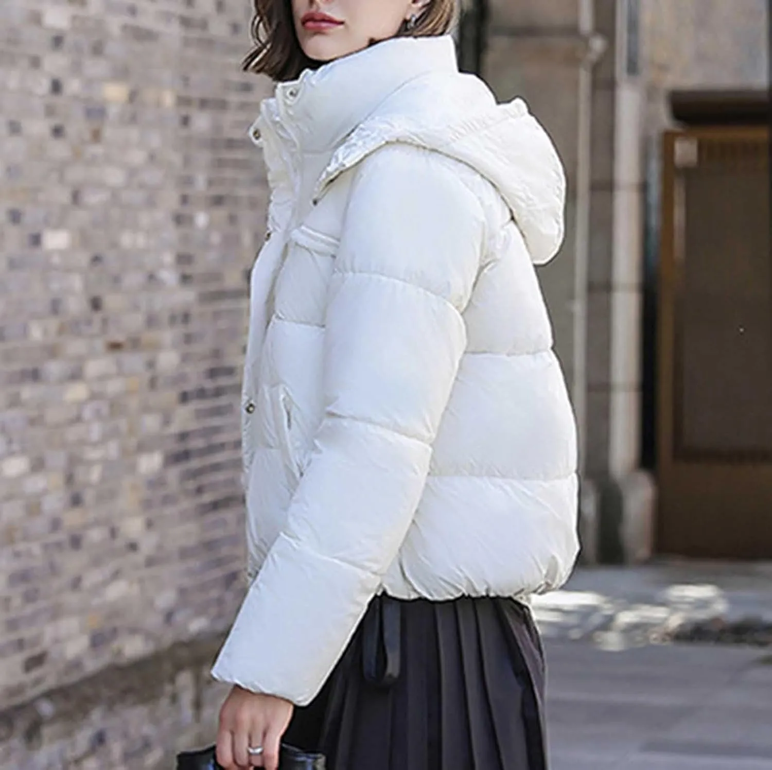 Padded down Jackets for Women Cropped Quilted Puffer Jacket Winter Ladies Padded Coats Outerwear Zip Hoodie Jackets