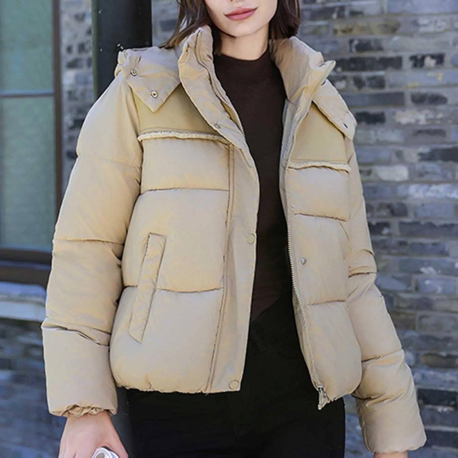 Padded down Jackets for Women Cropped Quilted Puffer Jacket Winter Ladies Padded Coats Outerwear Zip Hoodie Jackets