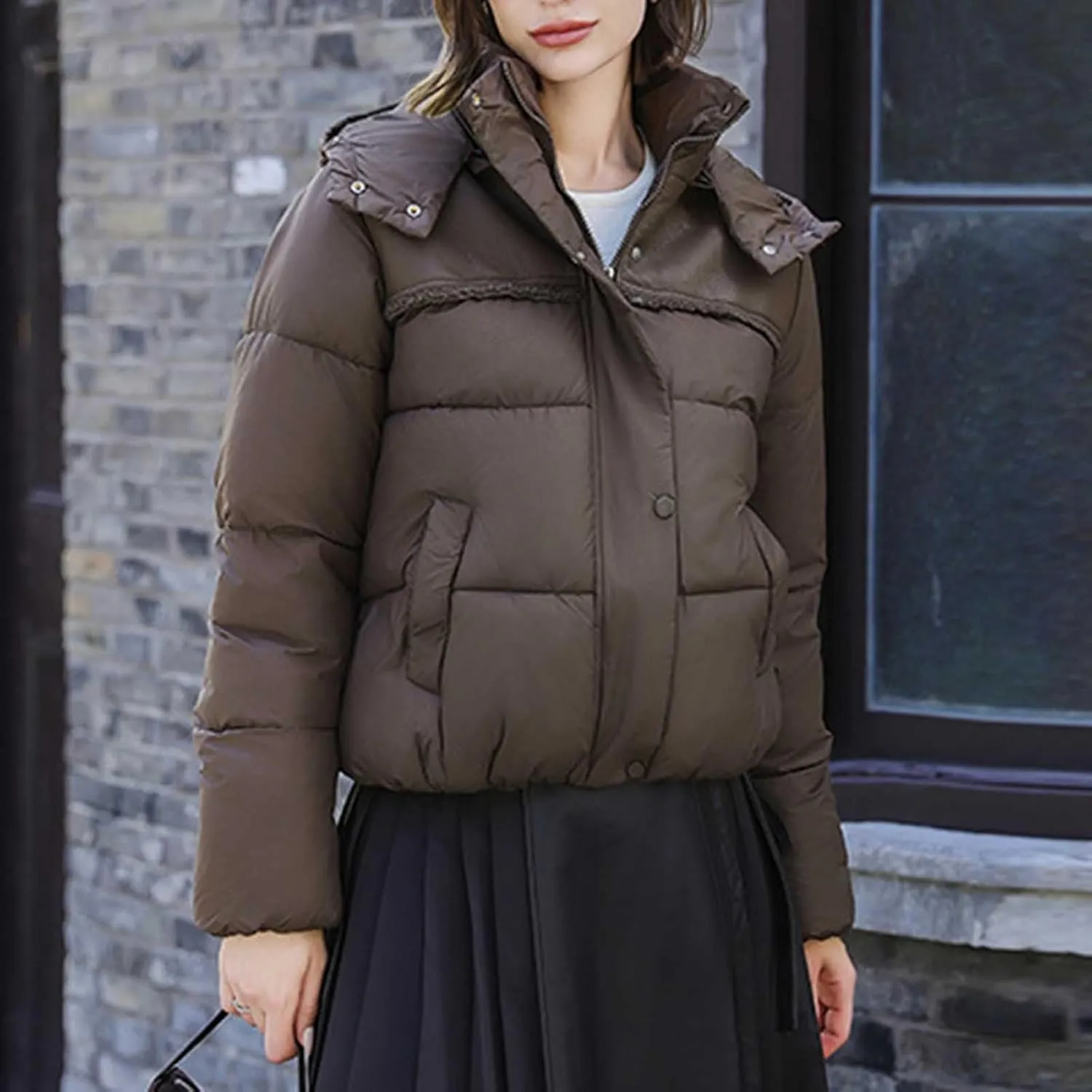 Padded down Jackets for Women Cropped Quilted Puffer Jacket Winter Ladies Padded Coats Outerwear Zip Hoodie Jackets