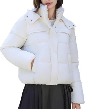 Padded down Jackets for Women Cropped Quilted Puffer Jacket Winter Ladies Padded Coats Outerwear Zip Hoodie Jackets