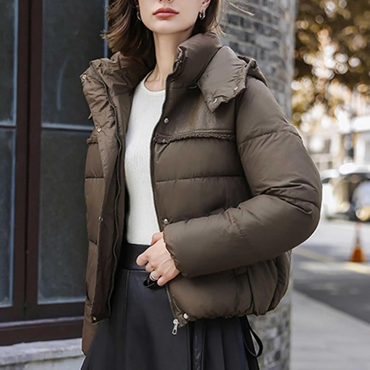 Padded down Jackets for Women Cropped Quilted Puffer Jacket Winter Ladies Padded Coats Outerwear Zip Hoodie Jackets