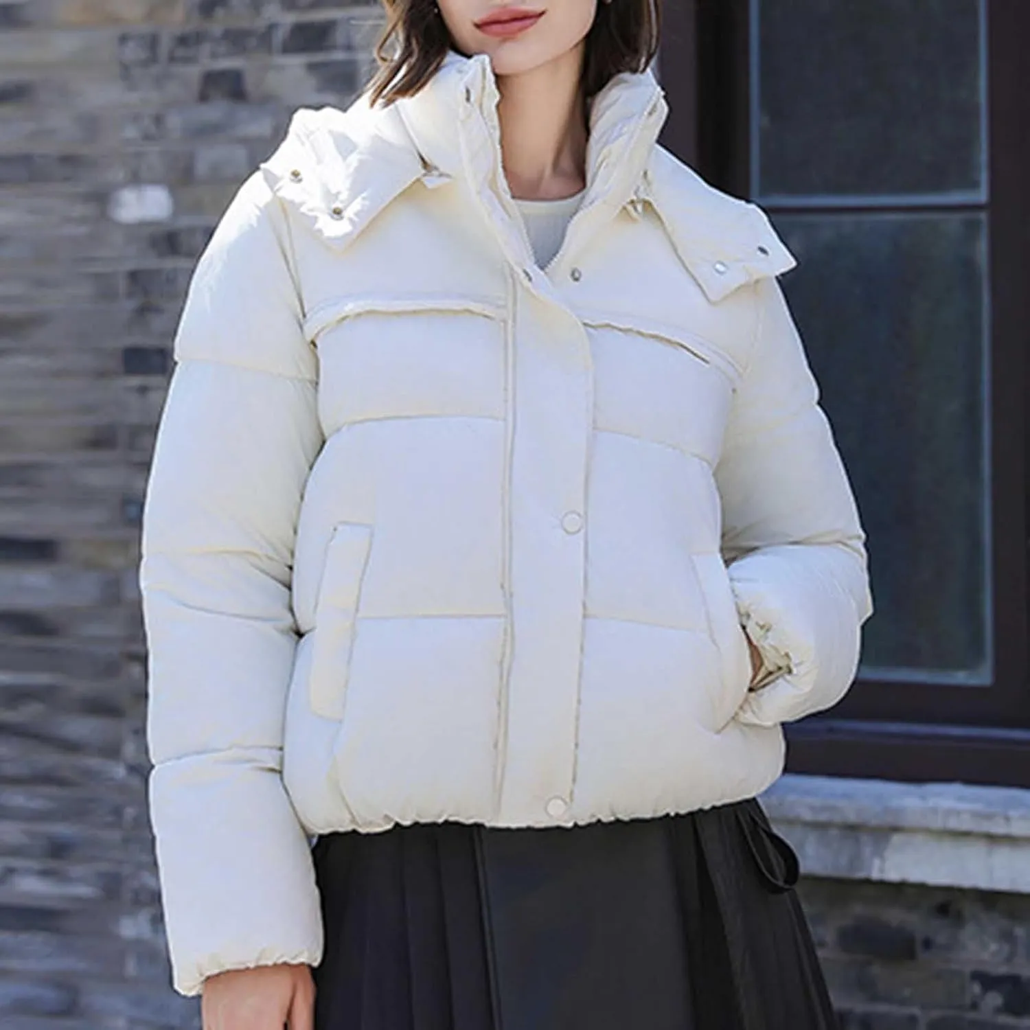 Padded down Jackets for Women Cropped Quilted Puffer Jacket Winter Ladies Padded Coats Outerwear Zip Hoodie Jackets