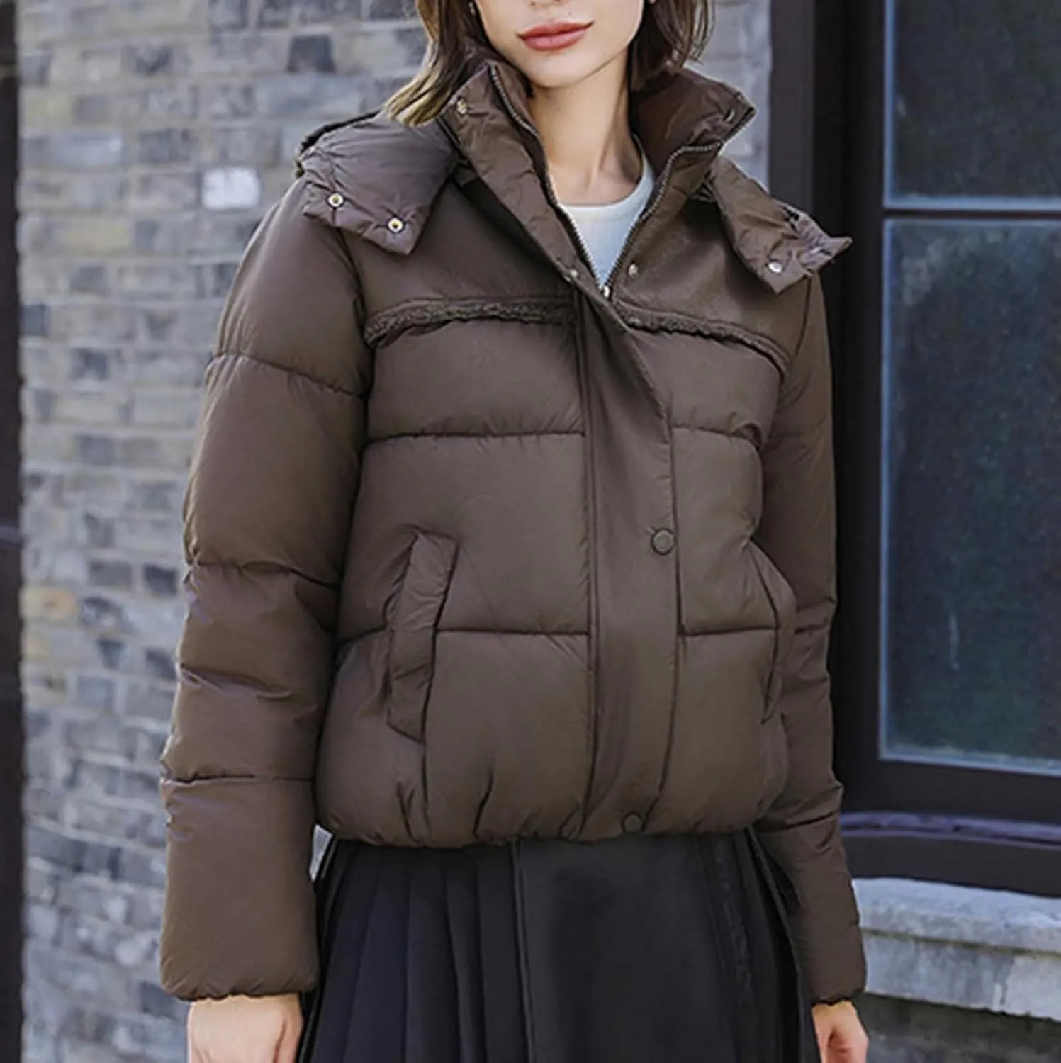 Padded down Jackets for Women Cropped Quilted Puffer Jacket Winter Ladies Padded Coats Outerwear Zip Hoodie Jackets