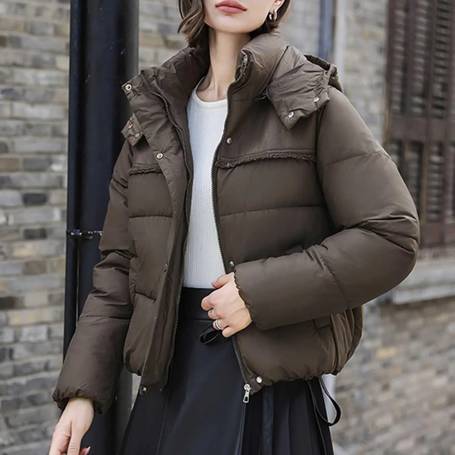 Padded down Jackets for Women Cropped Quilted Puffer Jacket Winter Ladies Padded Coats Outerwear Zip Hoodie Jackets