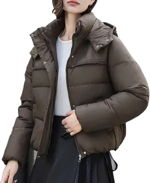 Padded down Jackets for Women Cropped Quilted Puffer Jacket Winter Ladies Padded Coats Outerwear Zip Hoodie Jackets