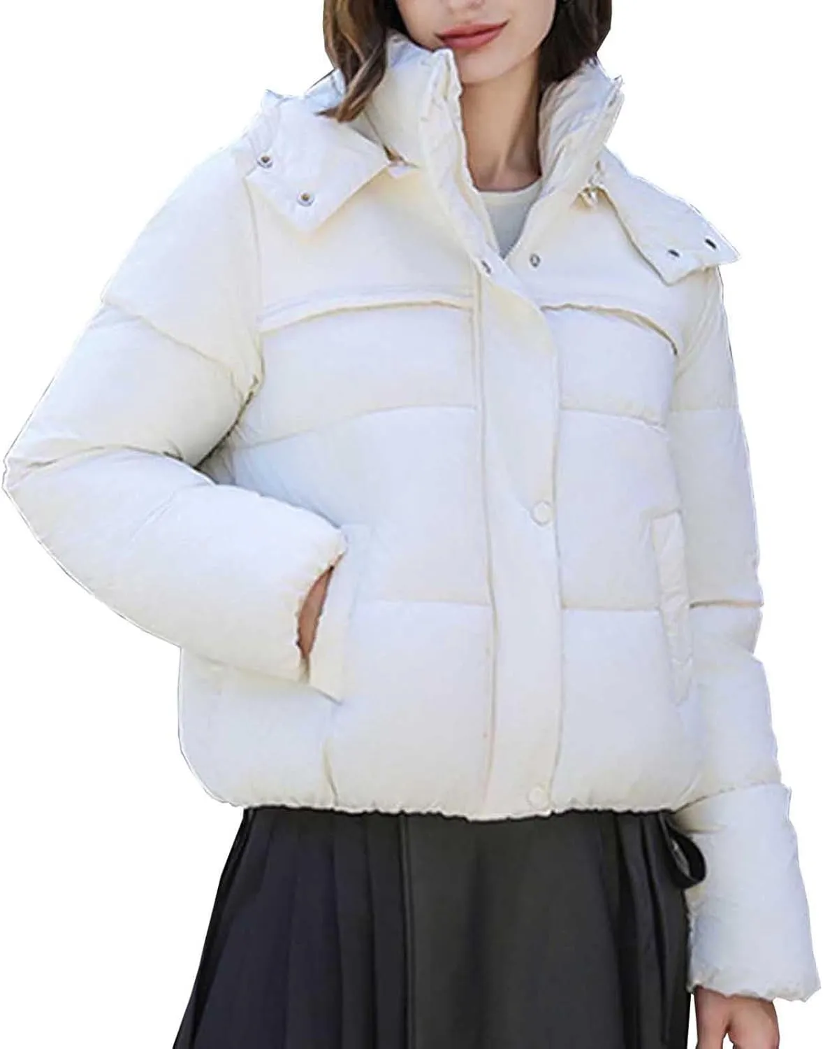 Padded down Jackets for Women Cropped Quilted Puffer Jacket Winter Ladies Padded Coats Outerwear Zip Hoodie Jackets