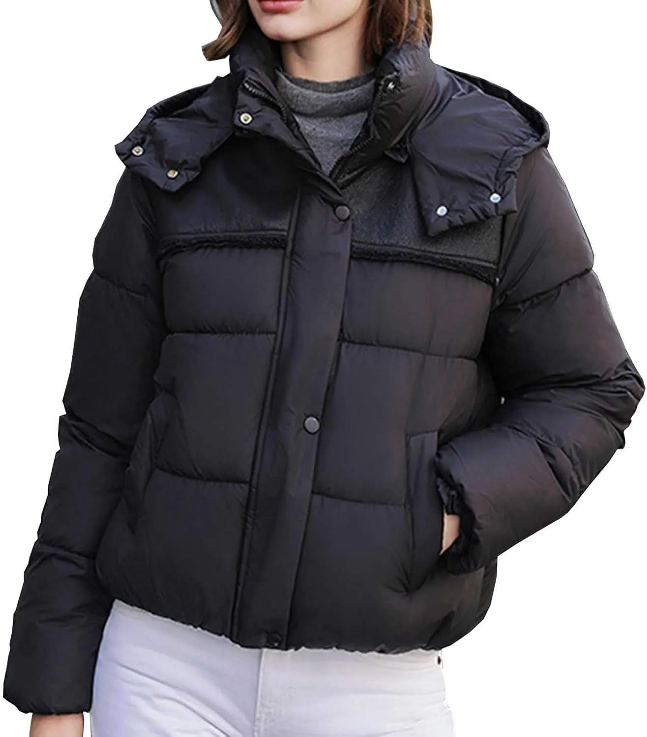 Padded down Jackets for Women Cropped Quilted Puffer Jacket Winter Ladies Padded Coats Outerwear Zip Hoodie Jackets