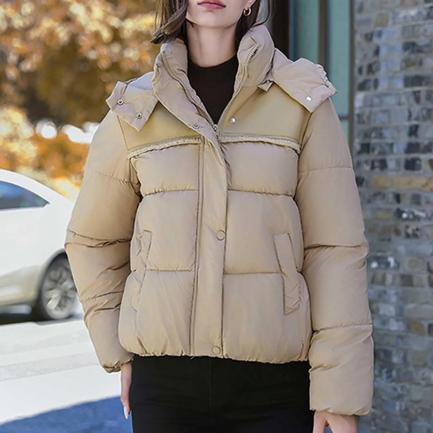 Padded down Jackets for Women Cropped Quilted Puffer Jacket Winter Ladies Padded Coats Outerwear Zip Hoodie Jackets