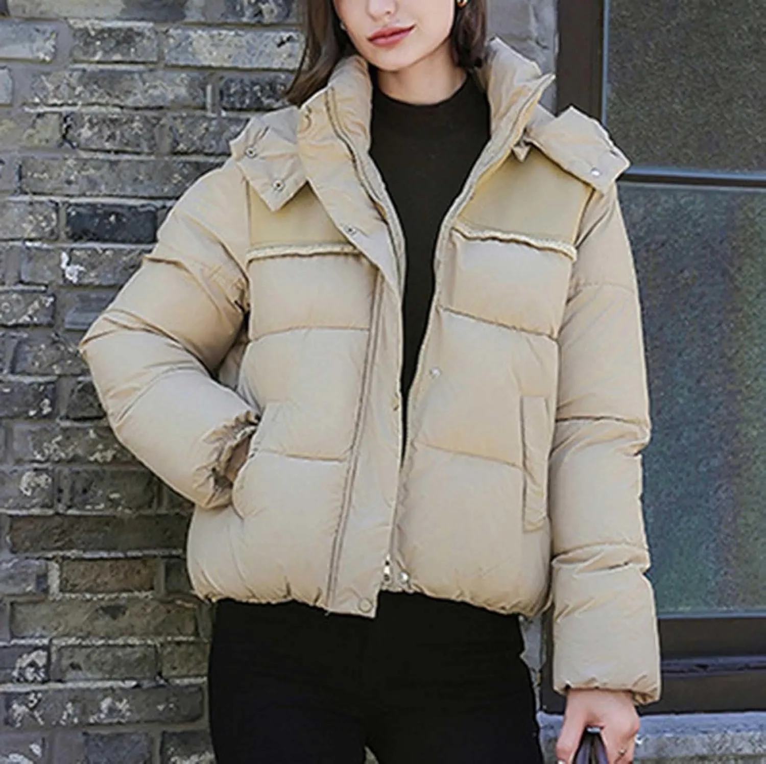 Padded down Jackets for Women Cropped Quilted Puffer Jacket Winter Ladies Padded Coats Outerwear Zip Hoodie Jackets