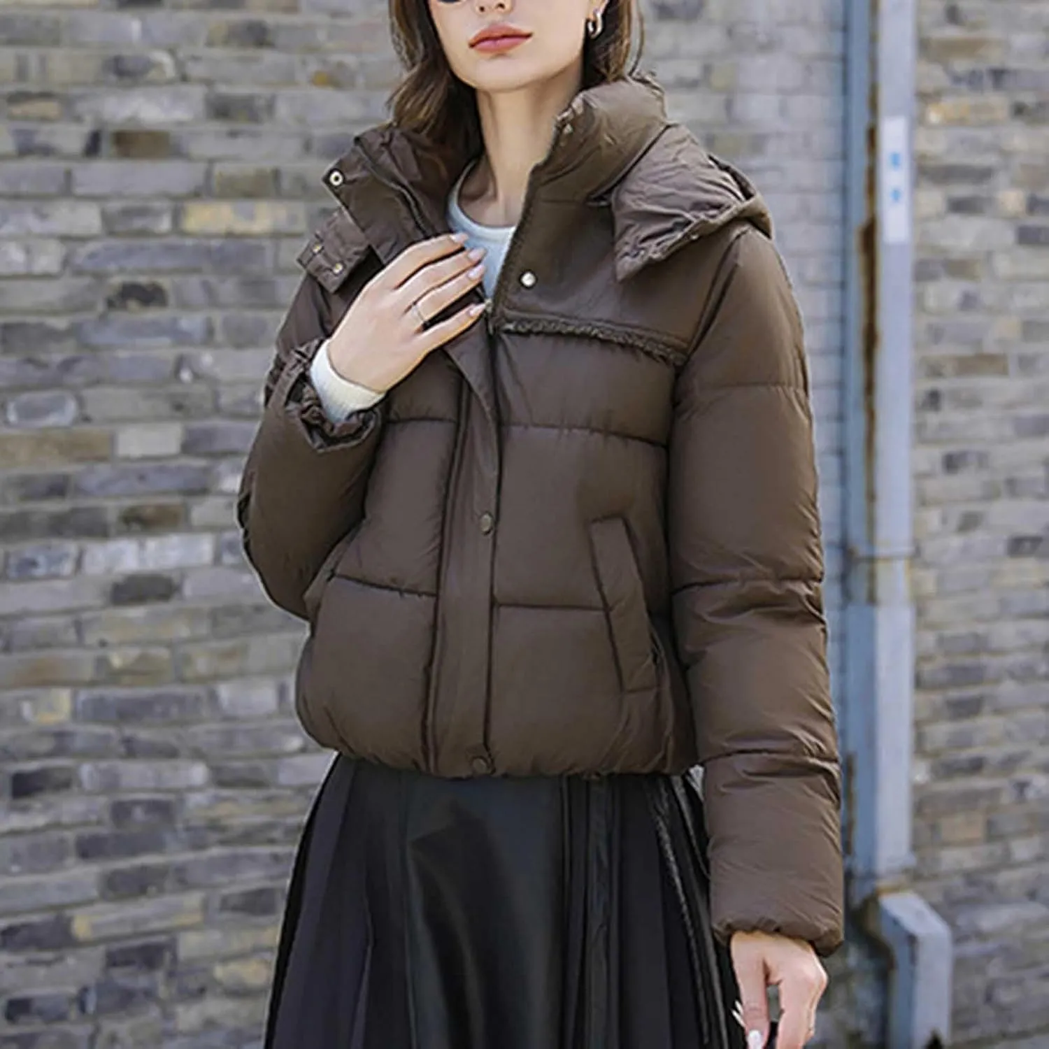 Padded down Jackets for Women Cropped Quilted Puffer Jacket Winter Ladies Padded Coats Outerwear Zip Hoodie Jackets