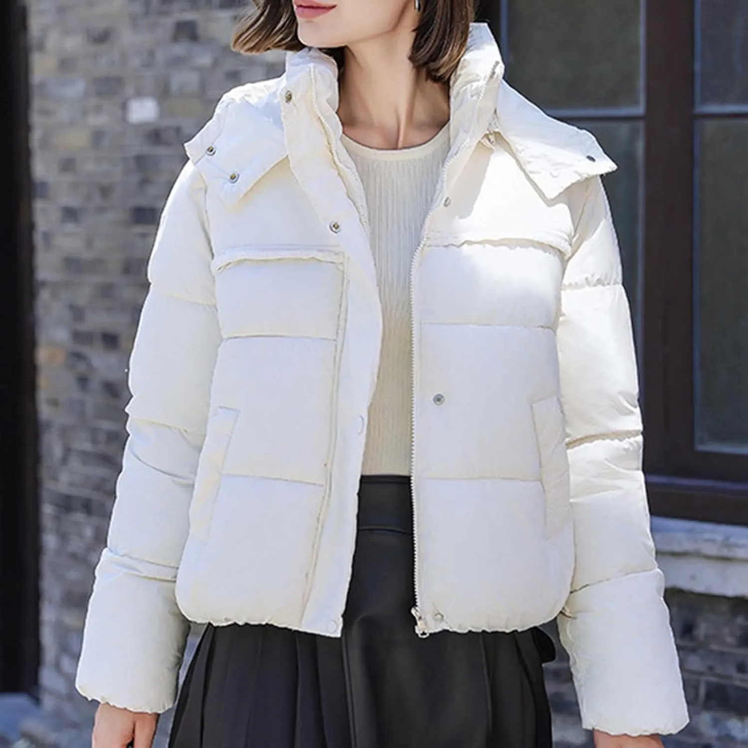 Padded down Jackets for Women Cropped Quilted Puffer Jacket Winter Ladies Padded Coats Outerwear Zip Hoodie Jackets