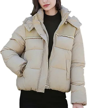 Padded down Jackets for Women Cropped Quilted Puffer Jacket Winter Ladies Padded Coats Outerwear Zip Hoodie Jackets