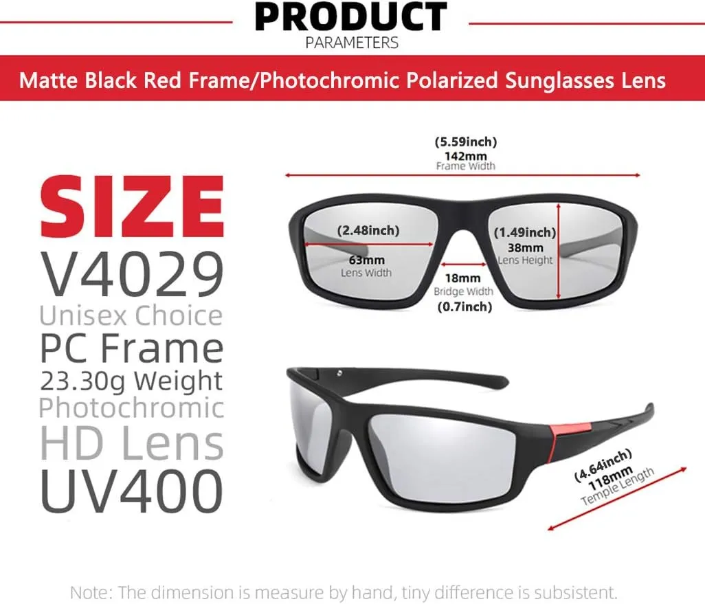 Photochromic Polarized Sports Sunglasses for Men Women UV Protection Safety Outdoor Cycling Driving Fishing Glasses