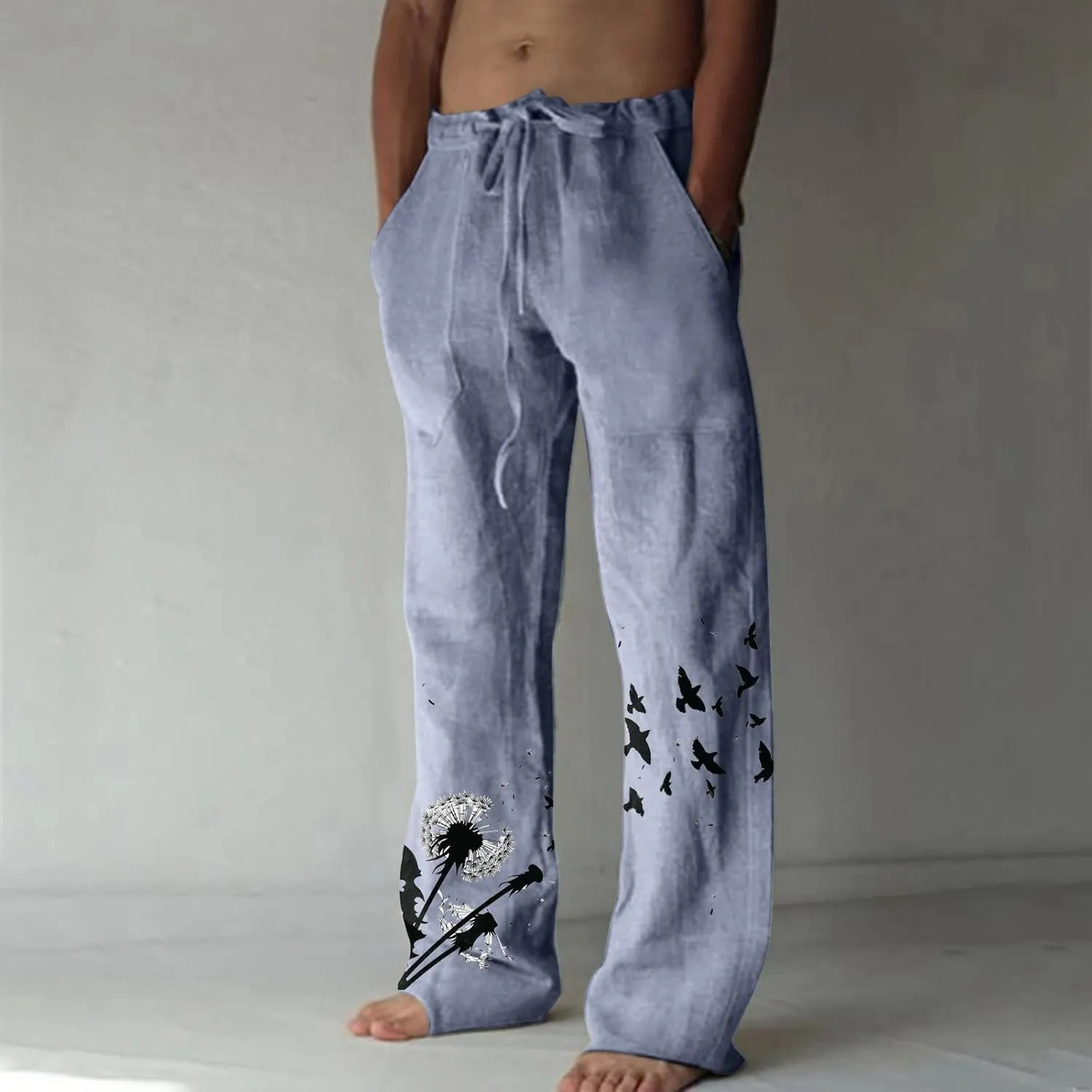 Plus Size Linen Pants Casual Stylish Cotton Linen Trousers Loose Drawstring Elastic Waist Print Solid Sweatpants