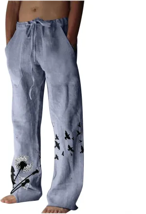 Plus Size Linen Pants Casual Stylish Cotton Linen Trousers Loose Drawstring Elastic Waist Print Solid Sweatpants