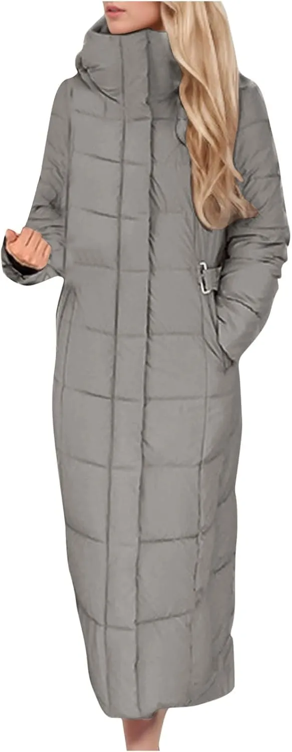 Plus Size Parka Coat Solid Color Padded Puffer Jacket Warm Full Length Down Jacket Zip up Winter Trench Coat