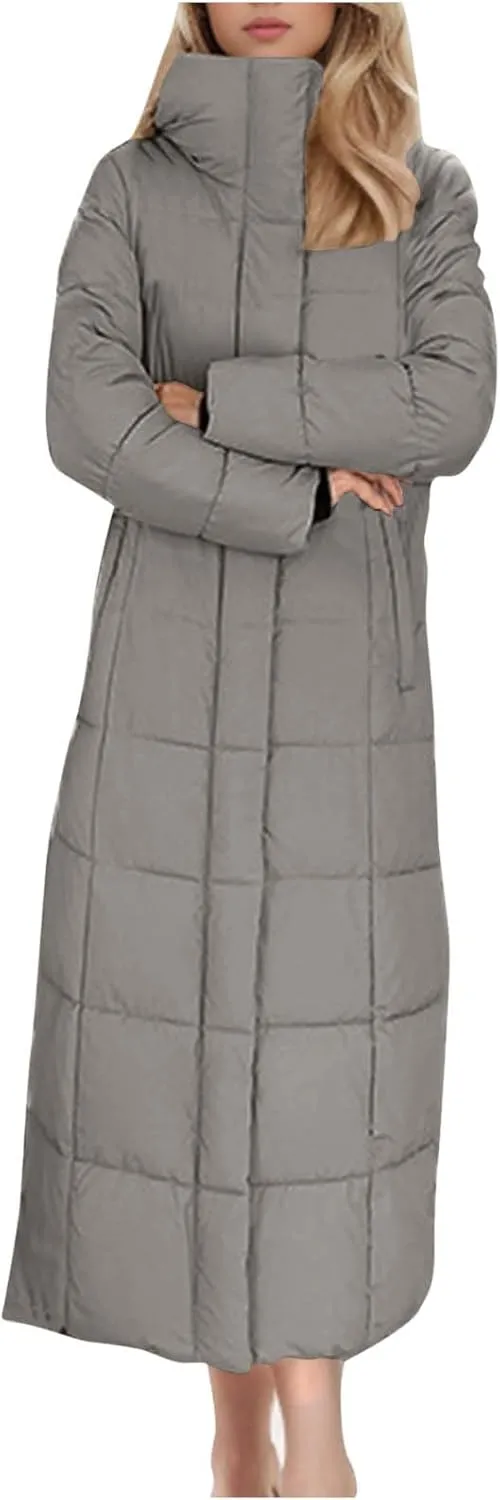 Plus Size Parka Coat Solid Color Padded Puffer Jacket Warm Full Length Down Jacket Zip up Winter Trench Coat