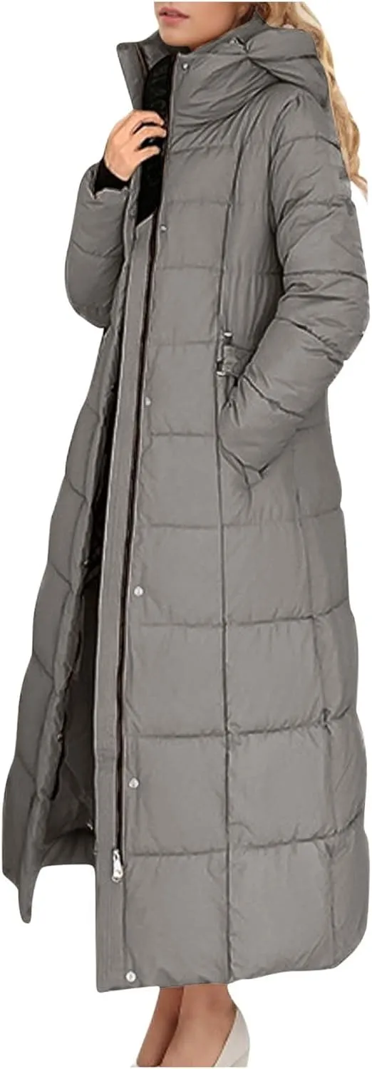Plus Size Parka Coat Solid Color Padded Puffer Jacket Warm Full Length Down Jacket Zip up Winter Trench Coat