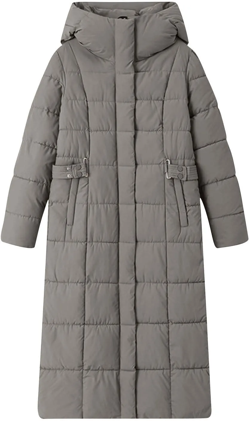 Plus Size Parka Coat Solid Color Padded Puffer Jacket Warm Full Length Down Jacket Zip up Winter Trench Coat