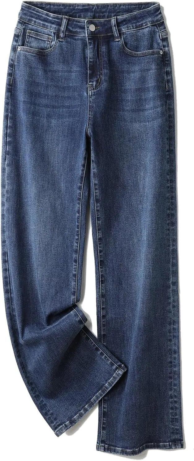 Plus Size Wide Leg Jeans for Women High Waist High Stretchy Extra Full Length Denim Jeans Pants Dark Blue