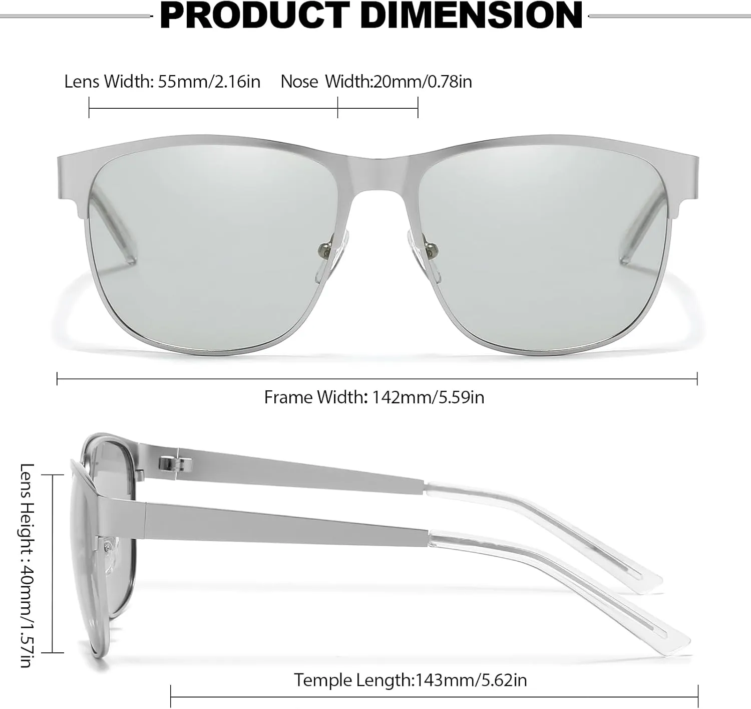 Polarized Photochromic Sunglasses for Men Women Anti Glare Driving Sun Glasses IF3722
