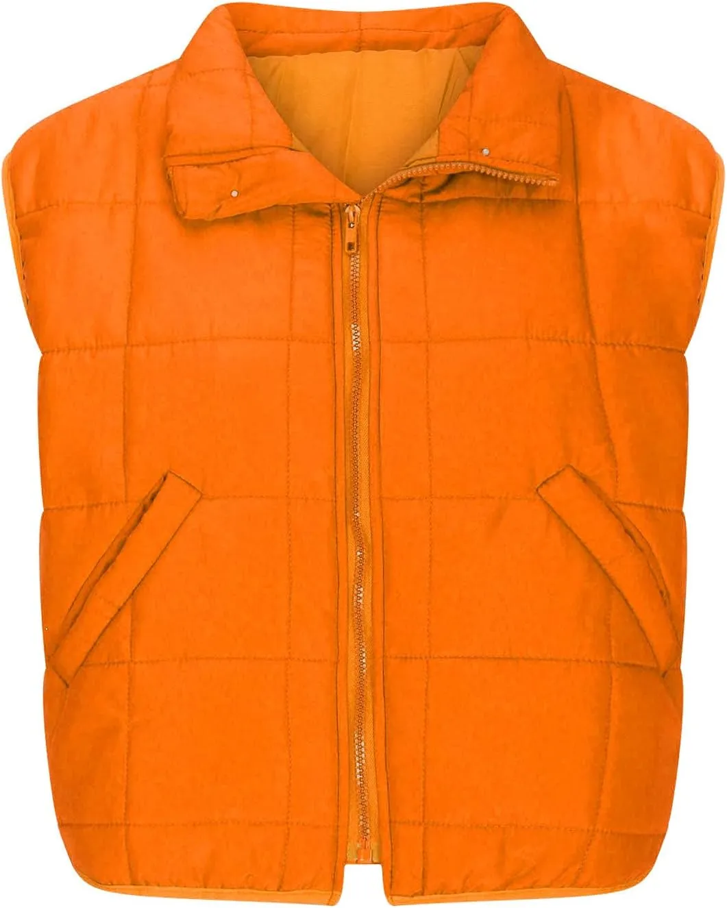 Quilted Vest Women Winter Stand Collar Cropped Quilted Down Gilet Jacket Oversized Zip Up Down Puffer Jacket Outerwear