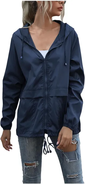 Rain Coats for Women Waterproof Raincoat Lightweight Rain Jacket Hooded Windbreaker with Pockets for Outdoor