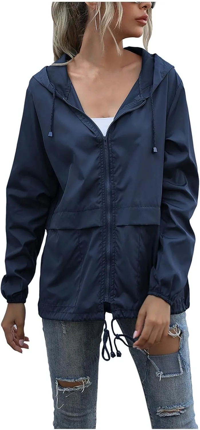 Rain Coats for Women Waterproof Raincoat Lightweight Rain Jacket Hooded Windbreaker with Pockets for Outdoor