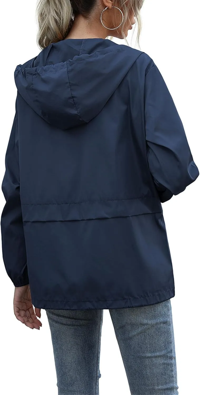 Rain Coats for Women Waterproof Raincoat Lightweight Rain Jacket Hooded Windbreaker with Pockets for Outdoor