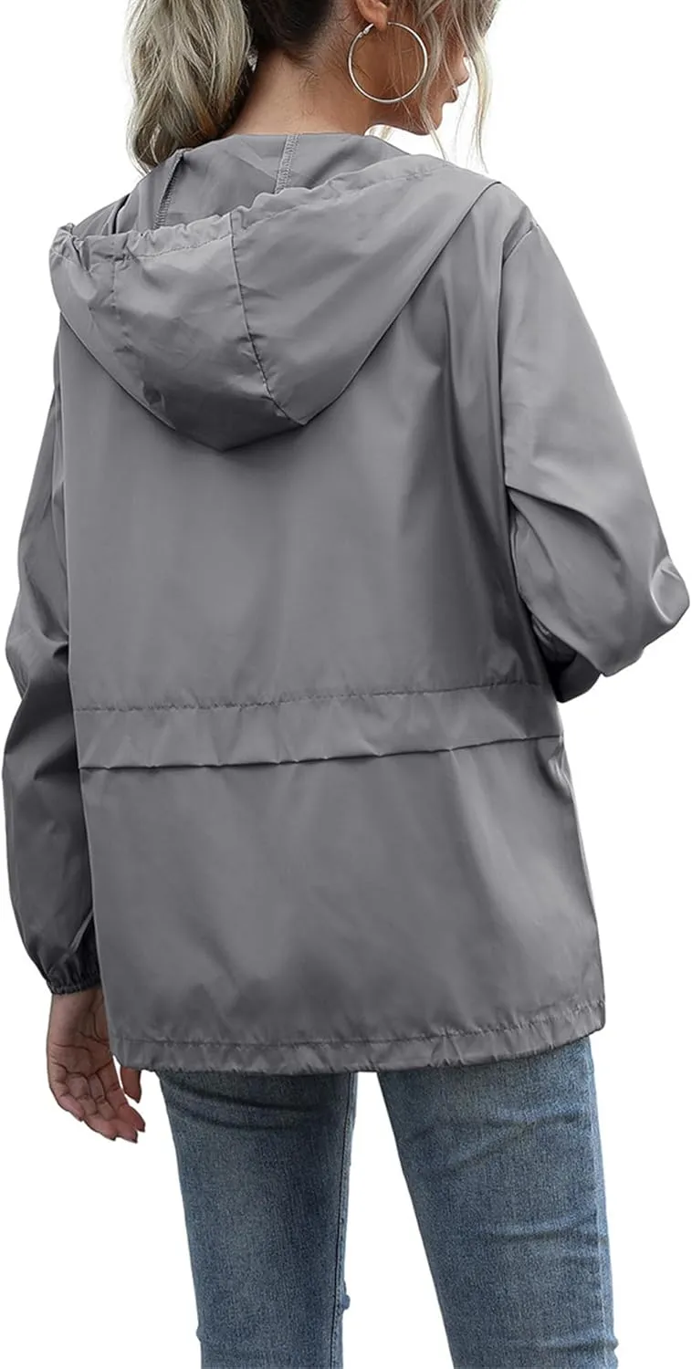Rain Coats for Women Waterproof Raincoat Lightweight Rain Jacket Hooded Windbreaker with Pockets for Outdoor