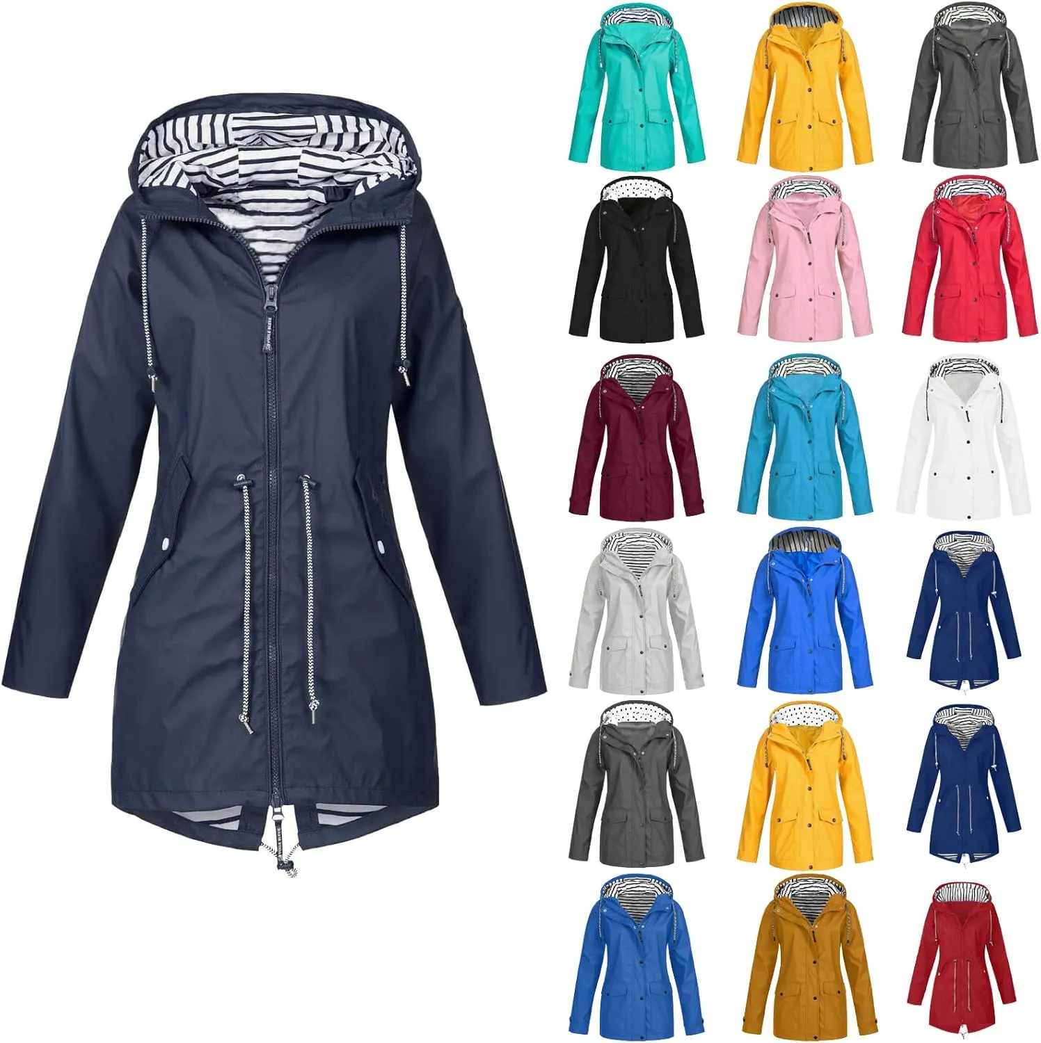 Rain Jacket Women Waterproof Packable Hooded Rain Coats Lightweight Outdoor Raincoats with Pockets Plus Size