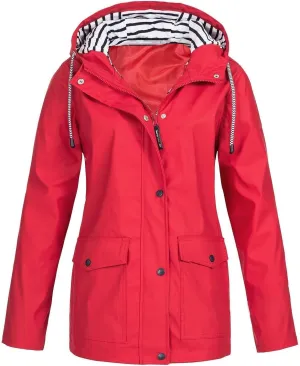 Rain Jacket Women Waterproof Packable Hooded Rain Coats Lightweight Outdoor Raincoats with Pockets Plus Size