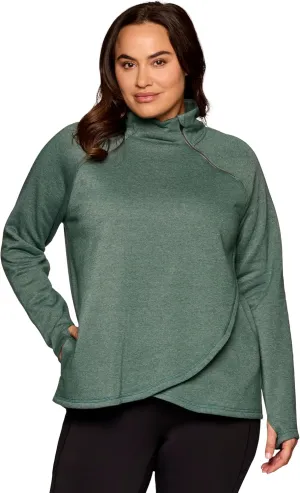 RBX Active Women's Plus Size Mock Neck Long Sleeve Fleece Pullover Sweatshirt