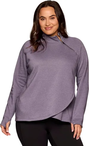 RBX Active Women's Plus Size Mock Neck Long Sleeve Fleece Pullover Sweatshirt