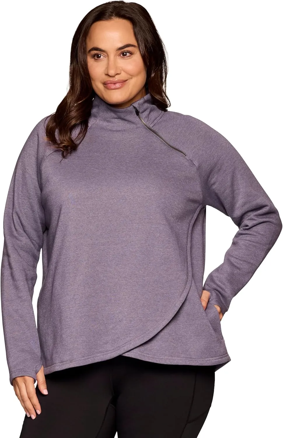 RBX Active Women's Plus Size Mock Neck Long Sleeve Fleece Pullover Sweatshirt