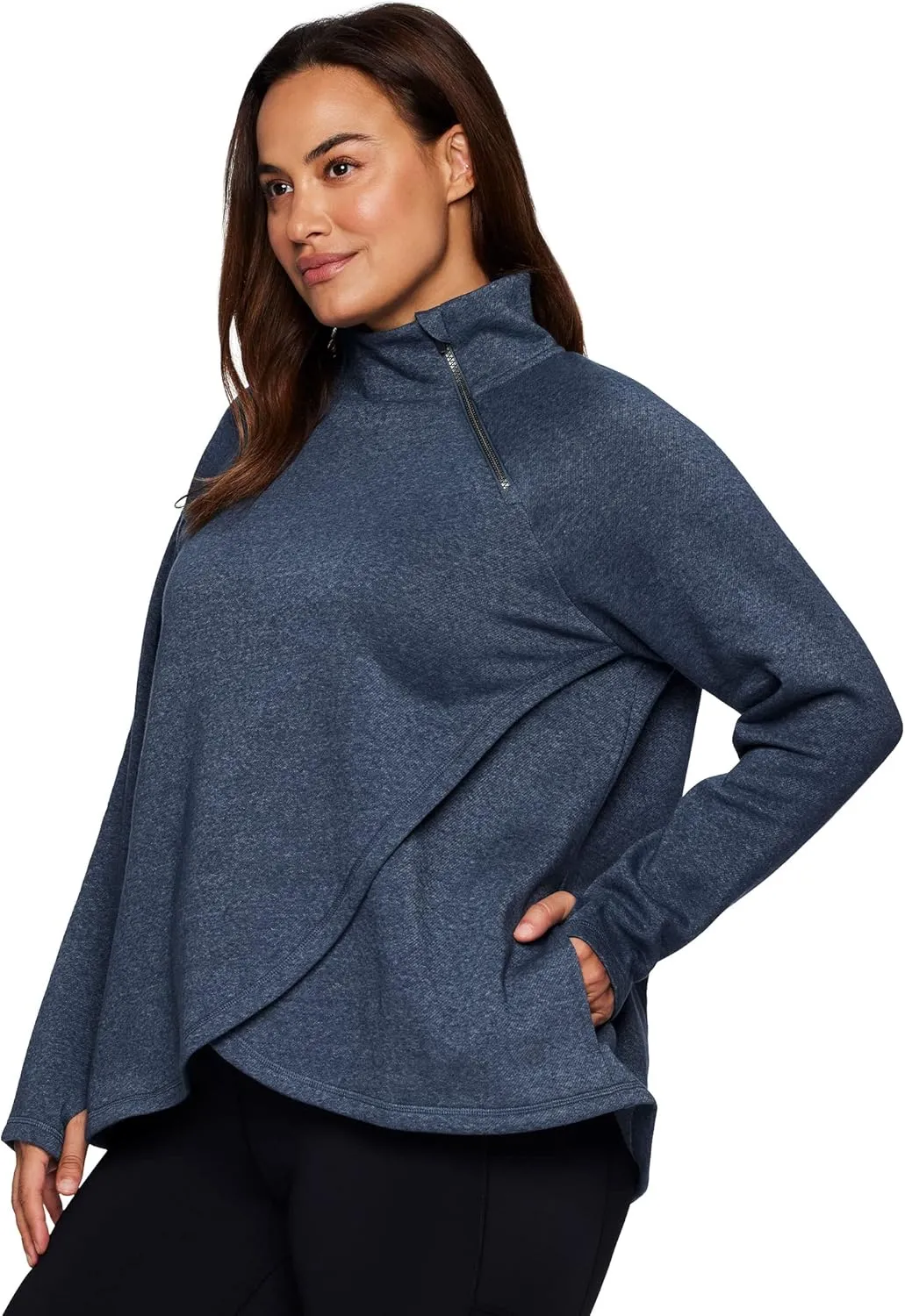 RBX Active Women's Plus Size Mock Neck Long Sleeve Fleece Pullover Sweatshirt